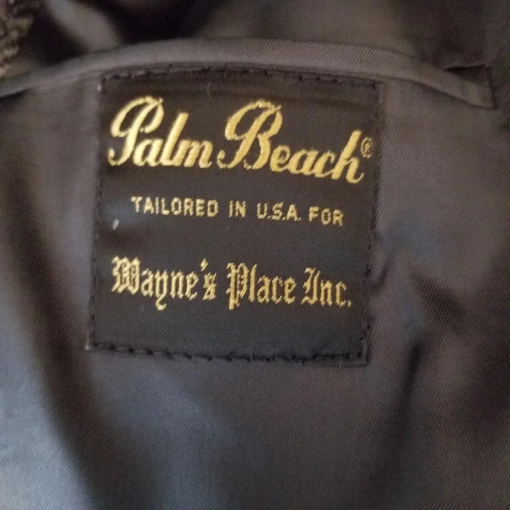 Palm Beach Vintage Mens Wool Herringbone Windowpane Sport Coat Blazer Grey 44R‎